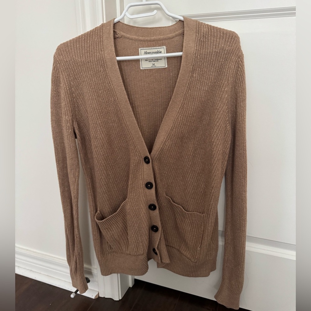 Abercrombie & Fitch Tan Knit Dad V Neck Sweater Cardigan
